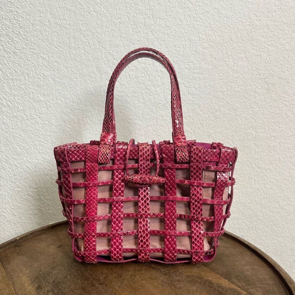 Nancy Gonzalez Python Woven Small Pink Top Handle Purse Bag